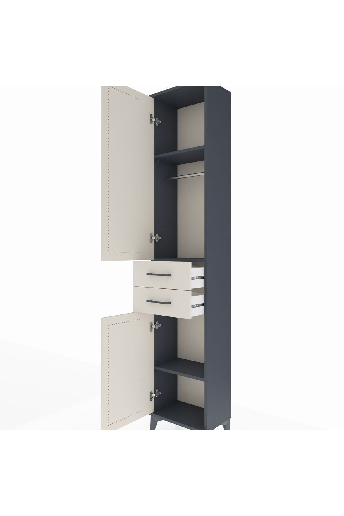 Arges Dolap 3 Raflı 2 Çekmeceli Tek Askılı 44x30x221 Antrasit-Aytaşı