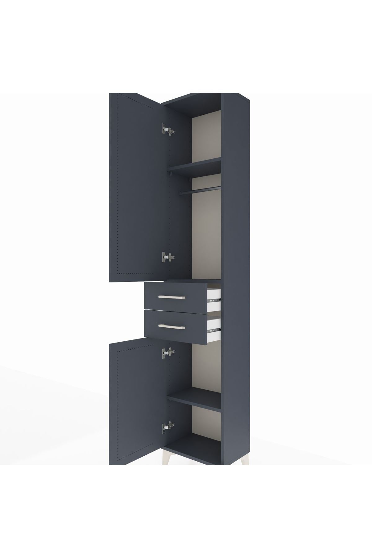 Arges Dolap 3 Raflı 2 Çekmeceli Tek Askılı 44x30x221 Antrasit-Antrasit