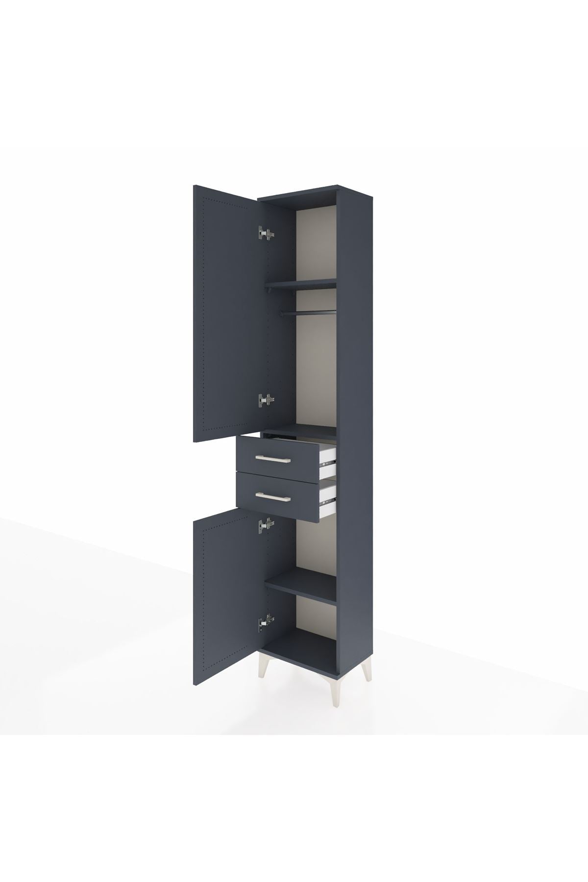Arges Dolap 3 Raflı 2 Çekmeceli Tek Askılı 44x30x221 Antrasit-Antrasit