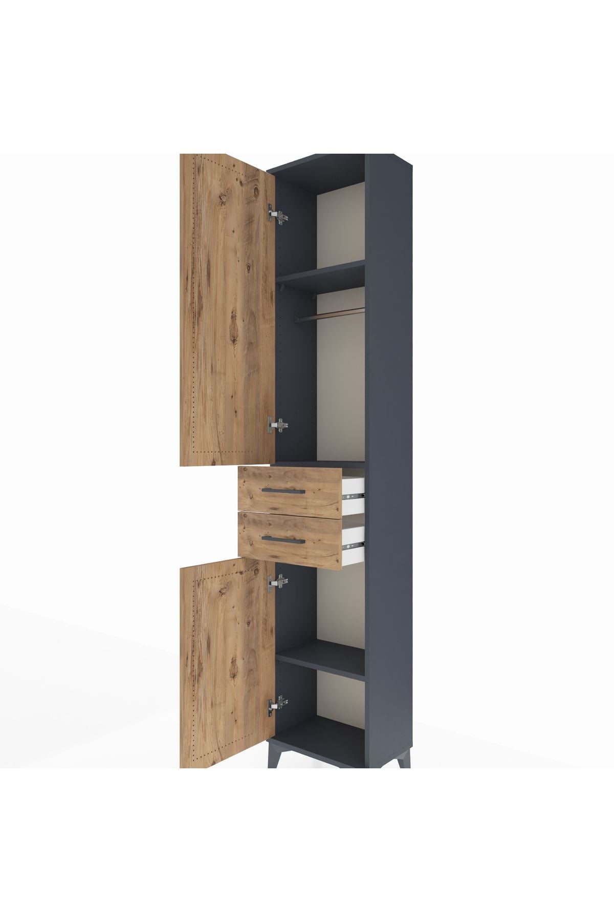 Arges Dolap 3 Raflı 2 Çekmeceli Tek Askılı 44x30x221 Antrasit-Çam