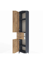 Arges Dolap 3 Raflı 2 Çekmeceli Tek Askılı 44x30x221 Antrasit-Çam