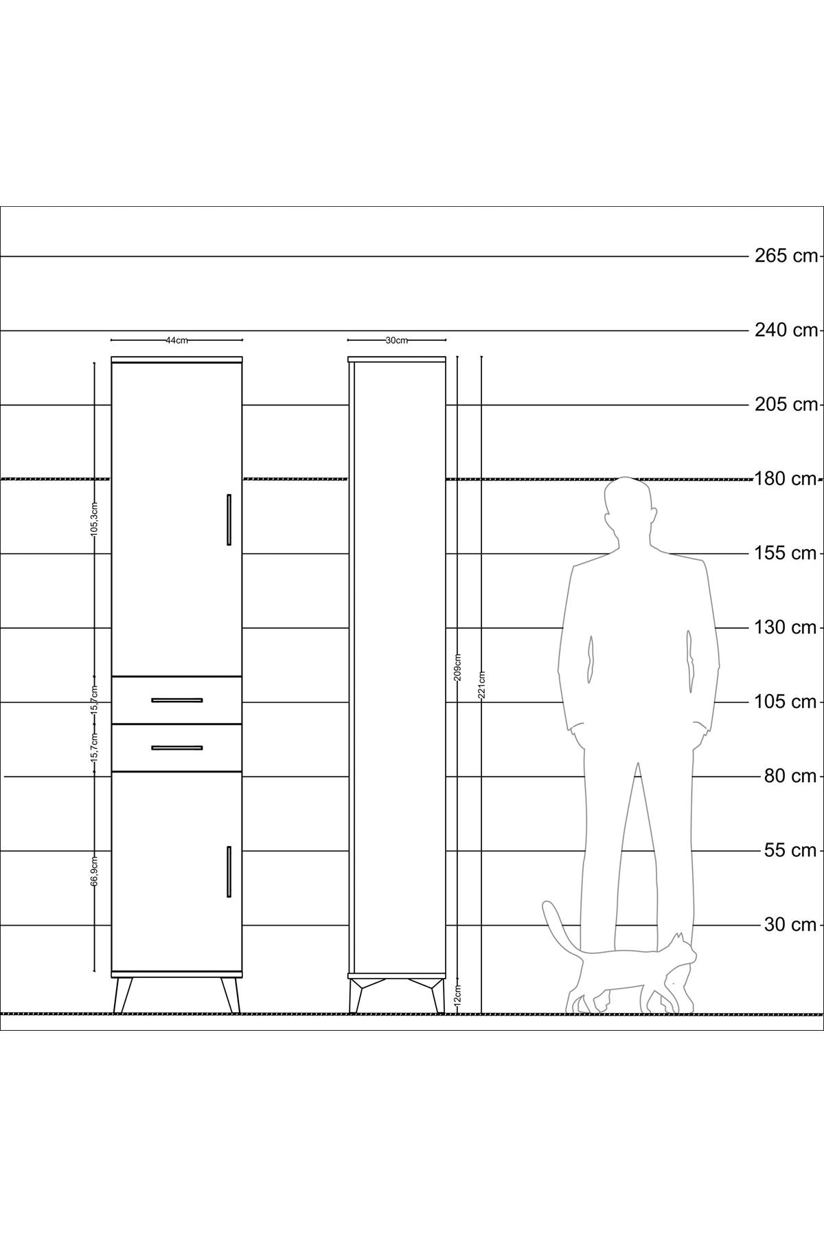 Arges Dolap 3 Raflı 2 Çekmeceli Tek Askılı 44x30x221 Çam-Aytaşı