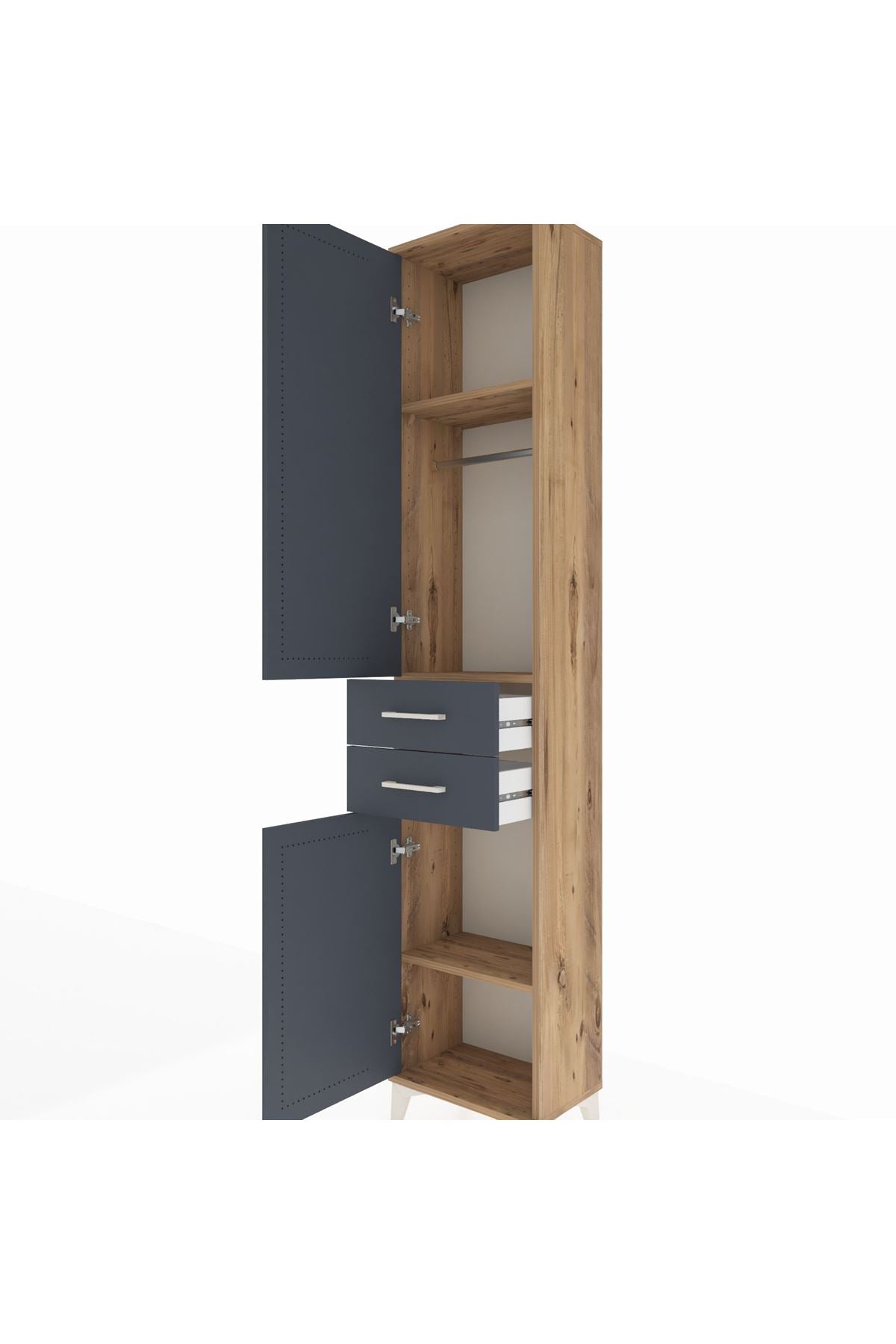 Arges Dolap 3 Raflı 2 Çekmeceli Tek Askılı 44x30x221 Çam-Antrasit