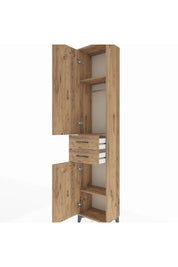 Arges Dolap 3 Raflı 2 Çekmeceli Tek Askılı 44x30x221 Çam-Çam