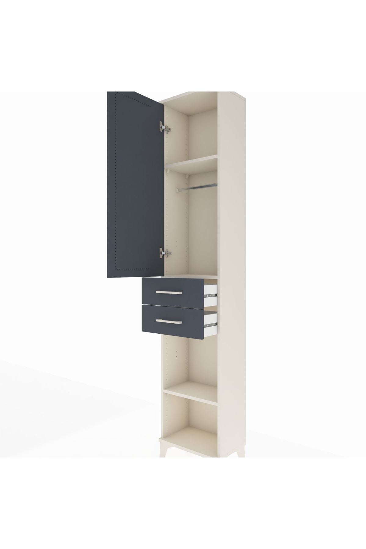 Arges Dolap 3 Raflı 2 Çekmeceli Tek Askılı 44x30x221 Aytaşı-Antrasit