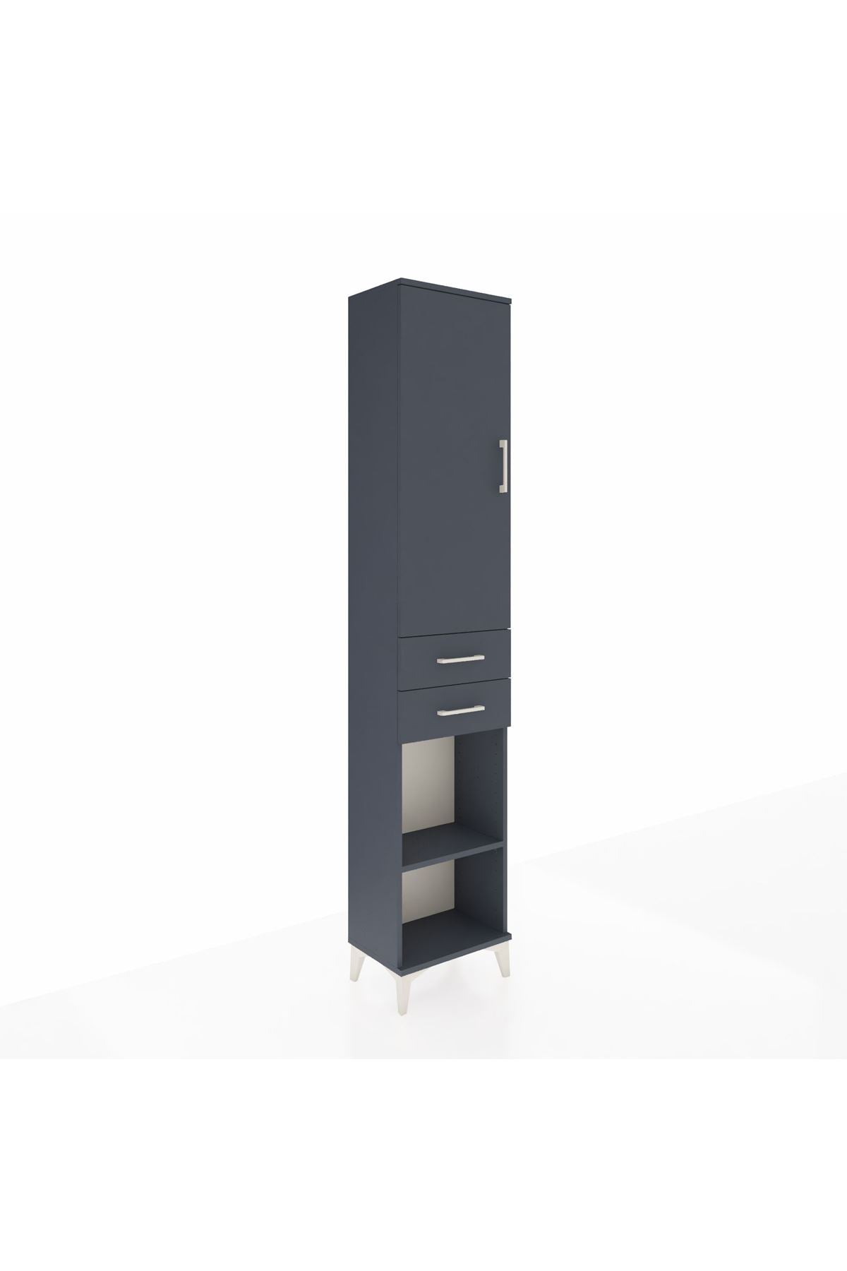 Arges Dolap 3 Raflı 2 Çekmeceli Tek Askılı 44x30x221 Antrasit-Antrasit