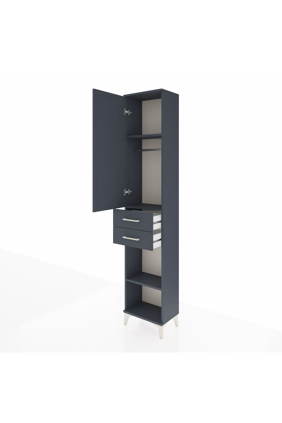 Arges Dolap 3 Raflı 2 Çekmeceli Tek Askılı 44x30x221 Antrasit-Antrasit