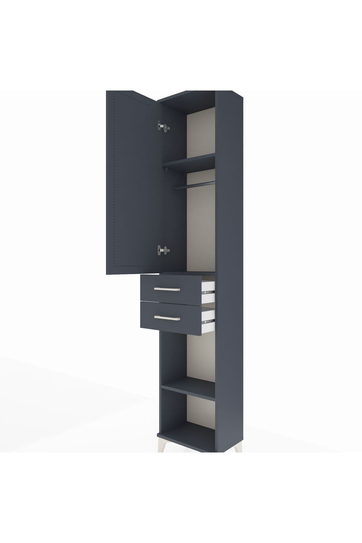 Arges Dolap 3 Raflı 2 Çekmeceli Tek Askılı 44x30x221 Antrasit-Antrasit