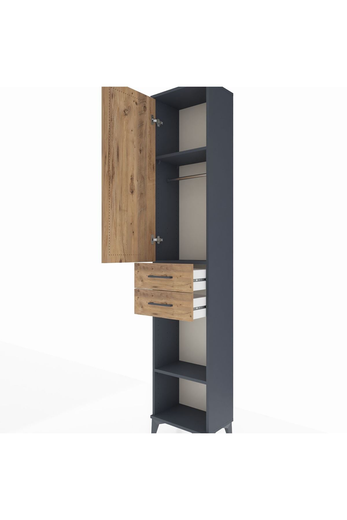 Arges Dolap 3 Raflı 2 Çekmeceli Tek Askılı 44x30x221 Antrasit-Çam