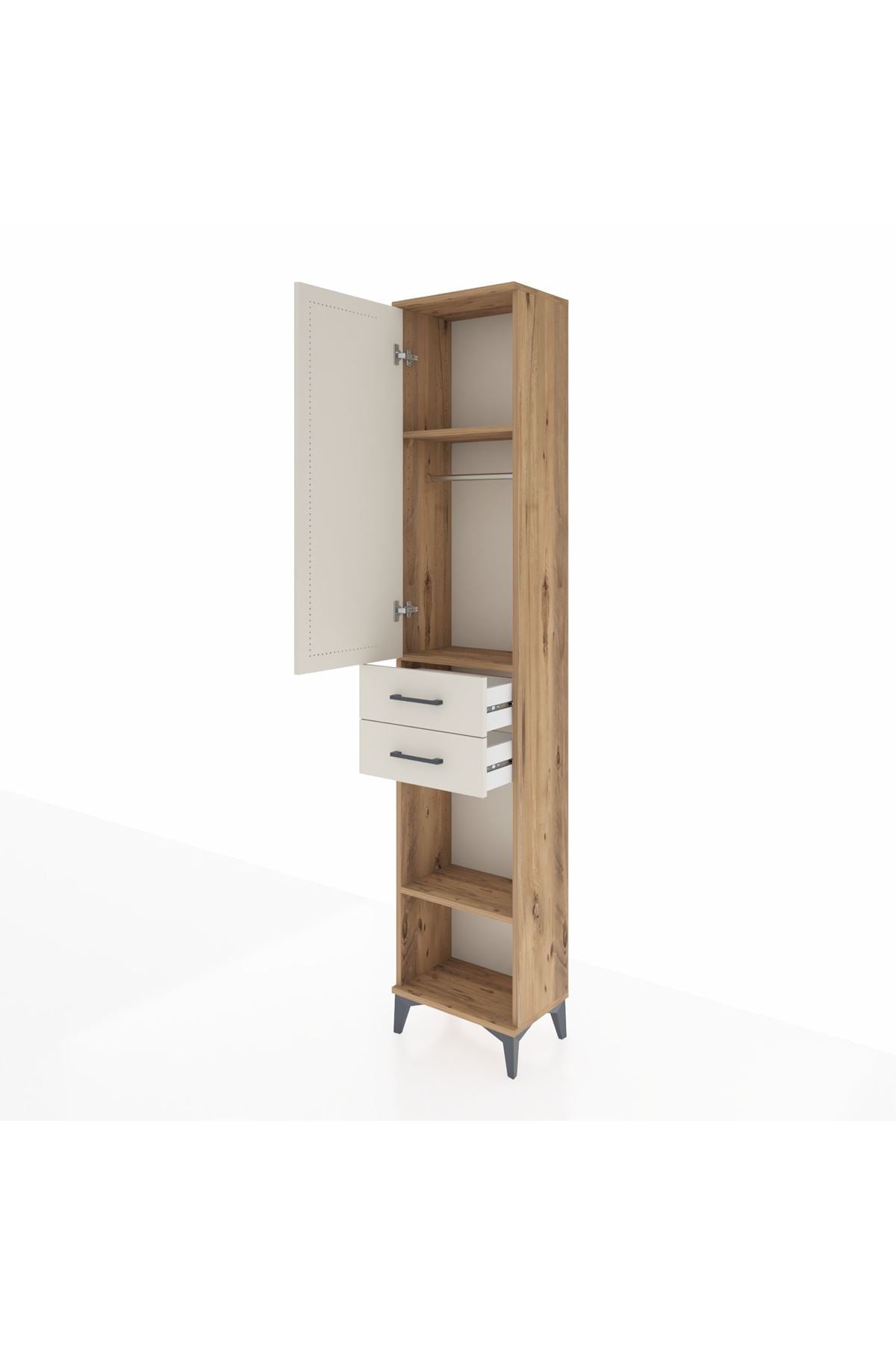 Arges Dolap 3 Raflı 2 Çekmeceli Tek Askılı 44x30x221 Çam-Aytaşı