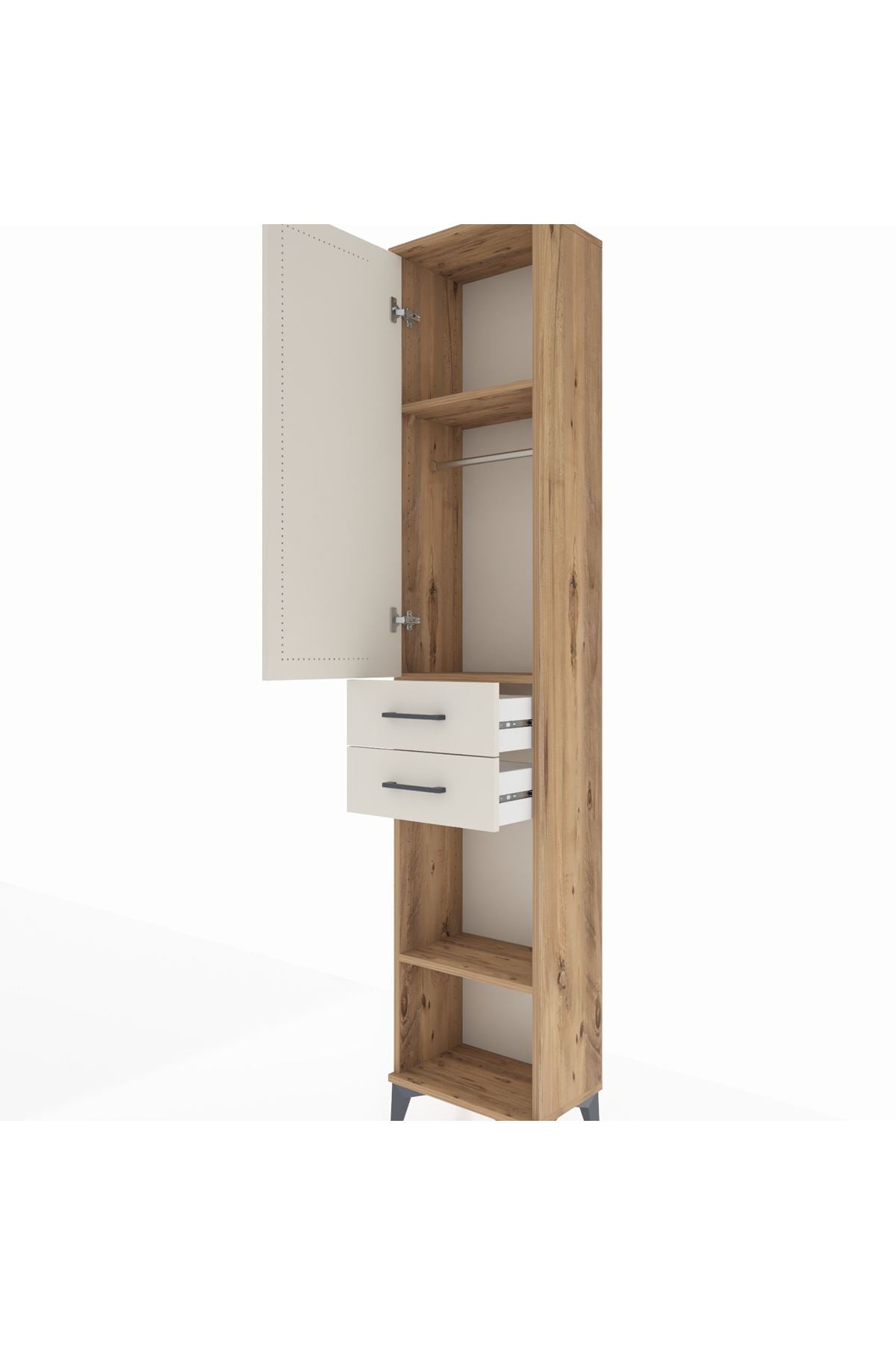 Arges Dolap 3 Raflı 2 Çekmeceli Tek Askılı 44x30x221 Çam-Aytaşı