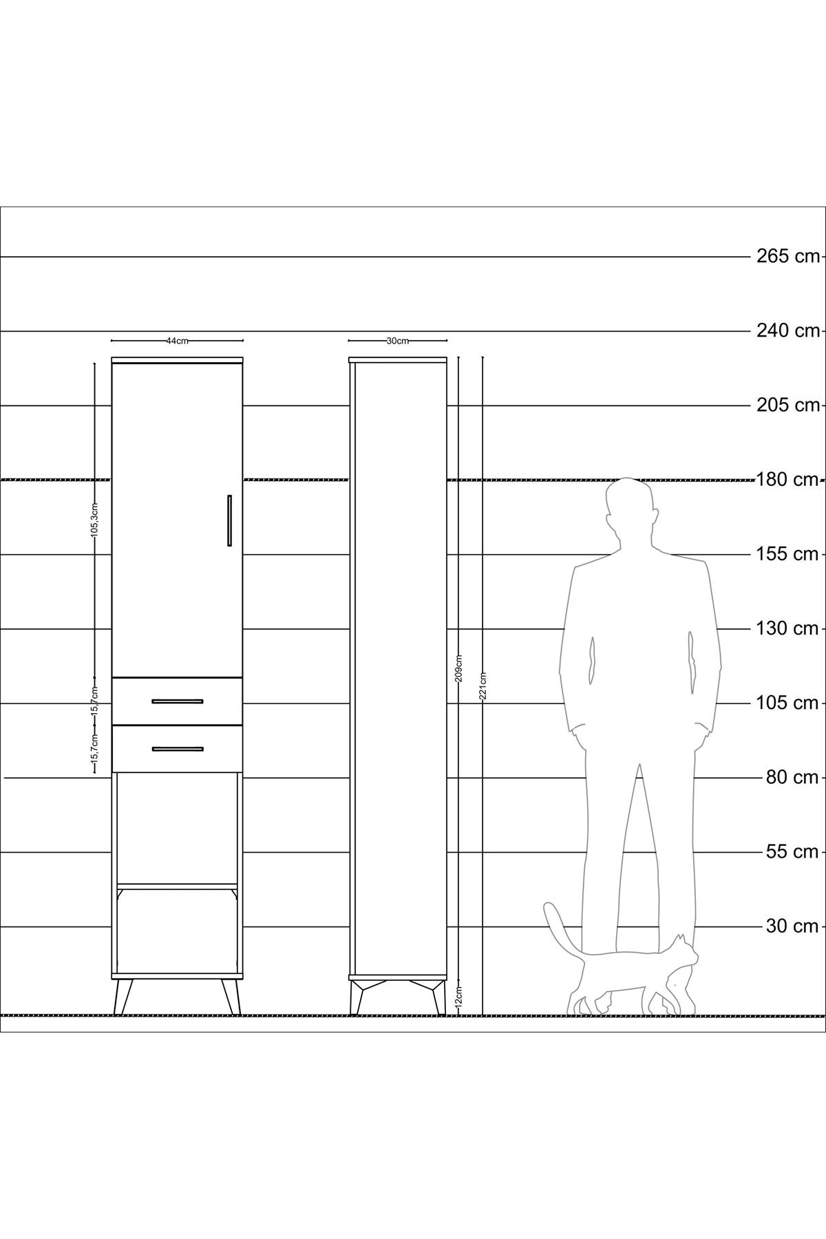 Arges Dolap 3 Raflı 2 Çekmeceli Tek Askılı 44x30x221 Çam-Aytaşı