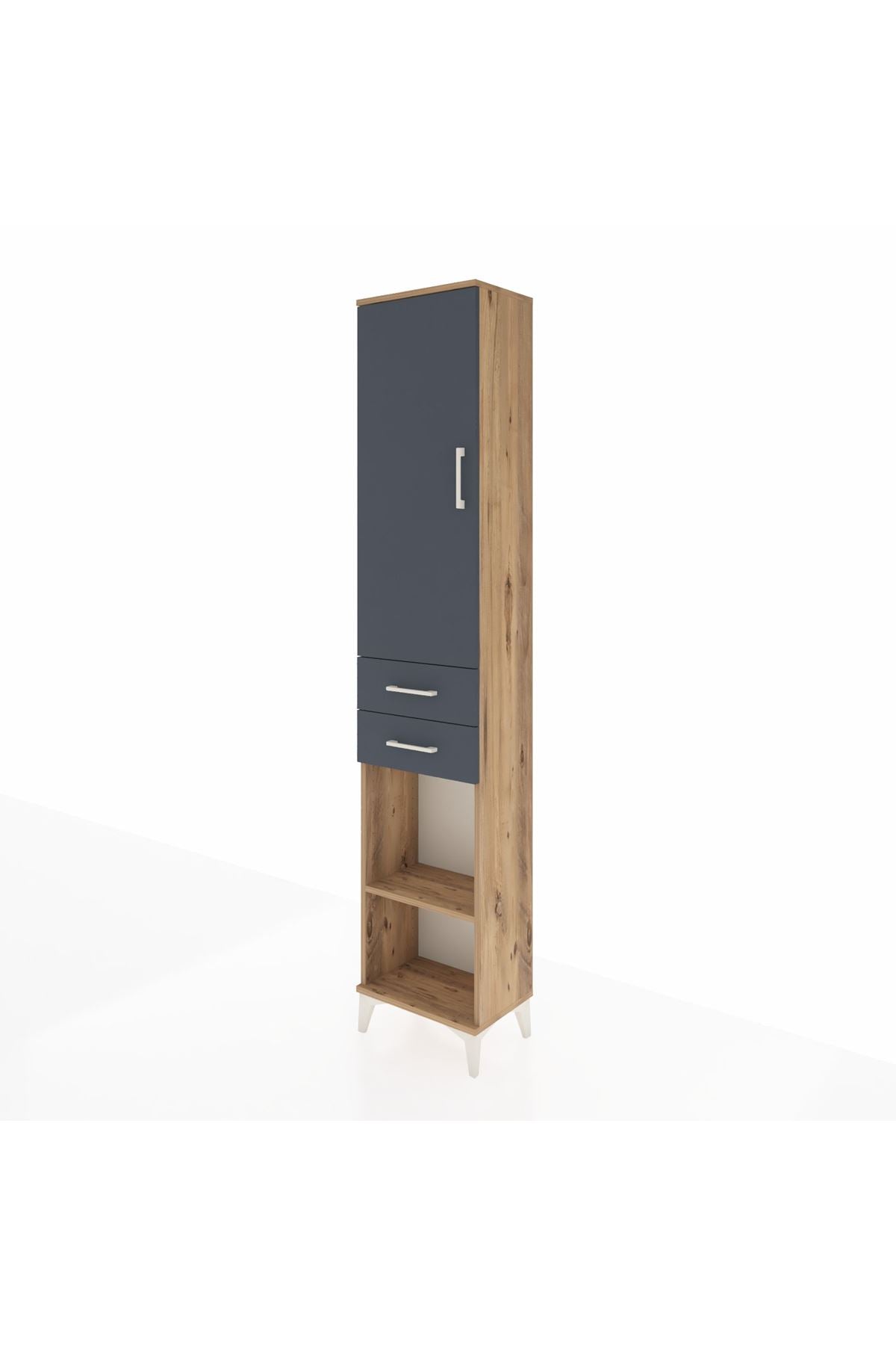 Arges Dolap 3 Raflı 2 Çekmeceli Tek Askılı 44x30x221 Çam-Antrasit