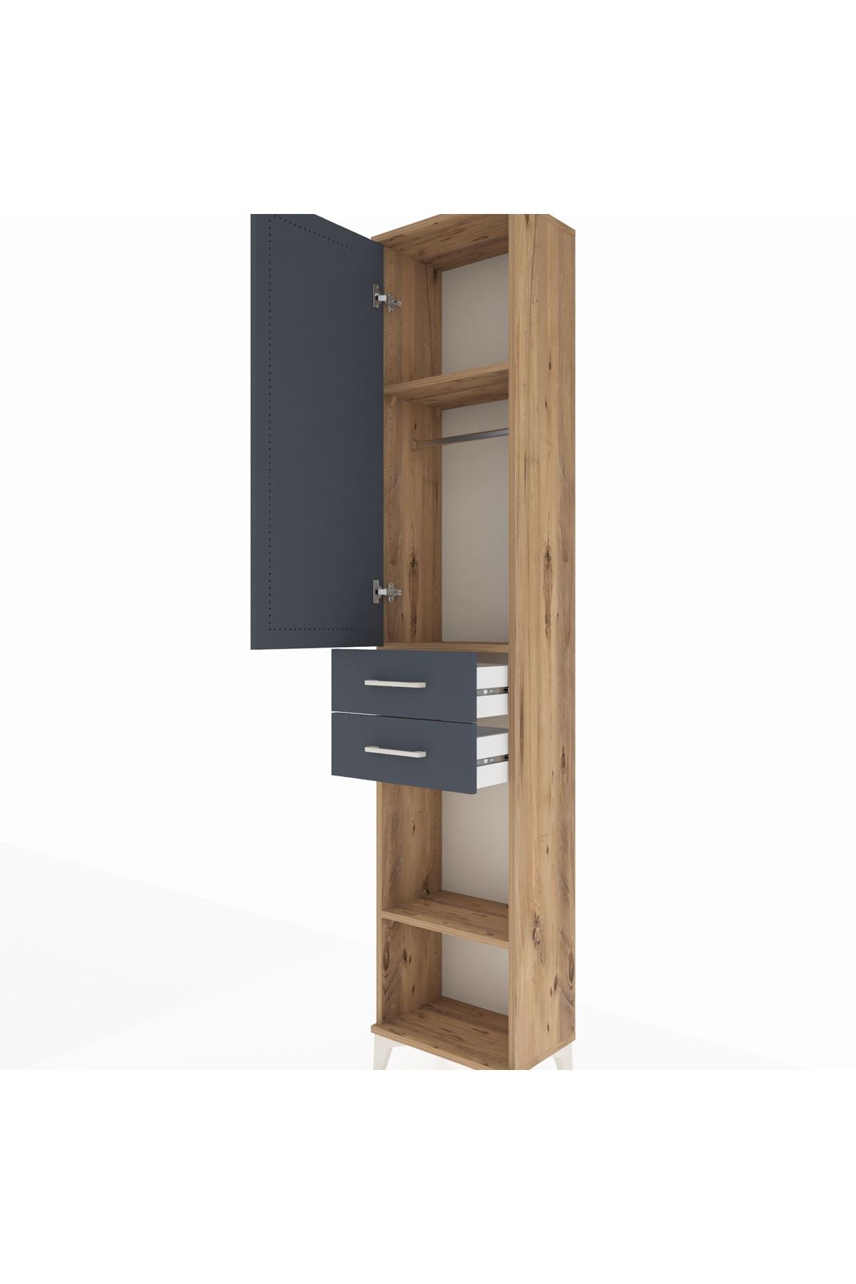 Arges Dolap 3 Raflı 2 Çekmeceli Tek Askılı 44x30x221 Çam-Antrasit