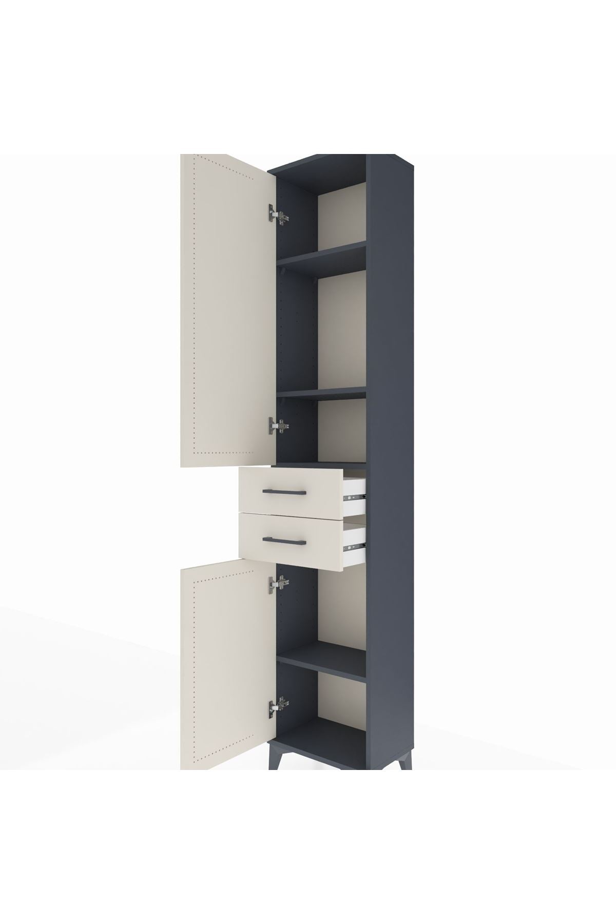 Arges Dolap 4 Raflı 2 Çekmeceli 2 Kapaklı 44x30x221 Antrasit-Aytaşı