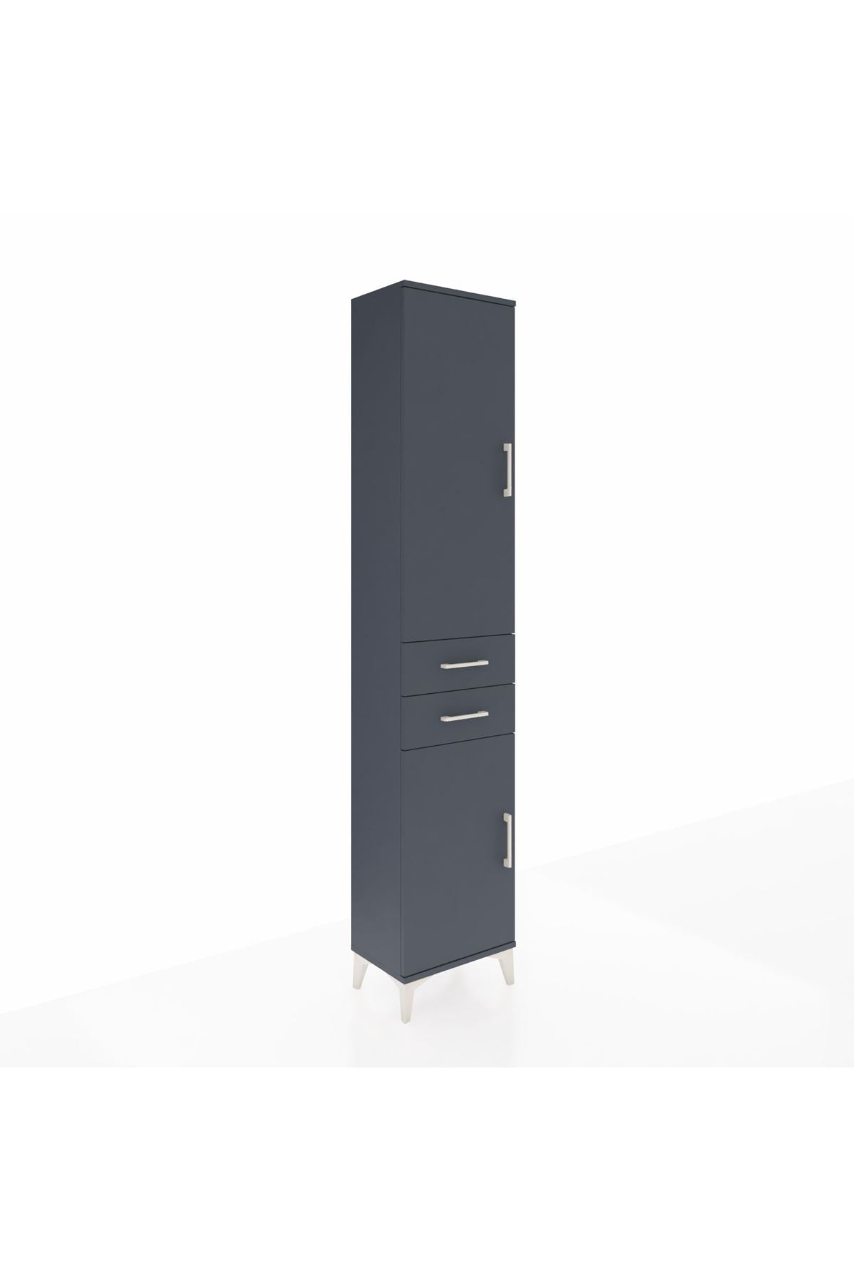 Arges Dolap 4 Raflı 2 Çekmeceli 2 Kapaklı 44x30x221 Antrasit-Antrasit