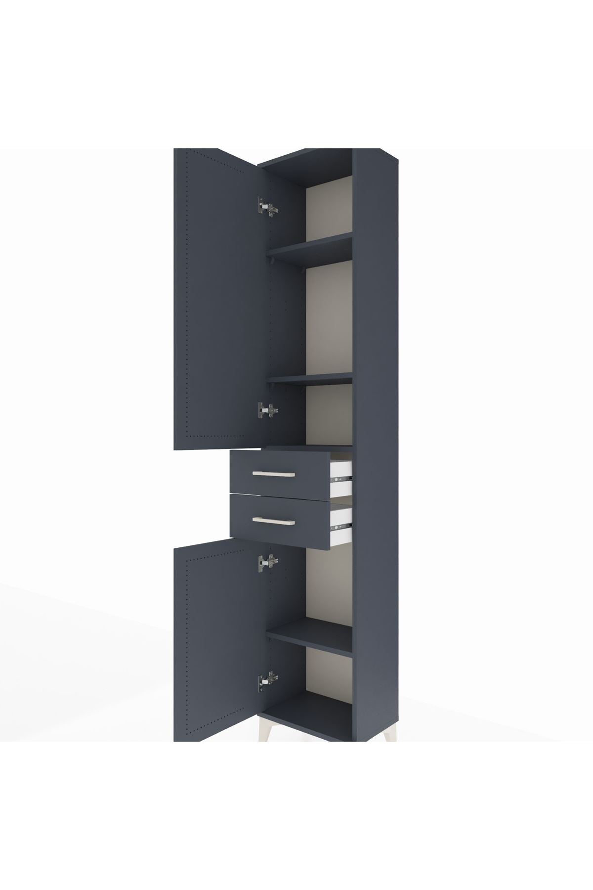 Arges Dolap 4 Raflı 2 Çekmeceli 2 Kapaklı 44x30x221 Antrasit-Antrasit