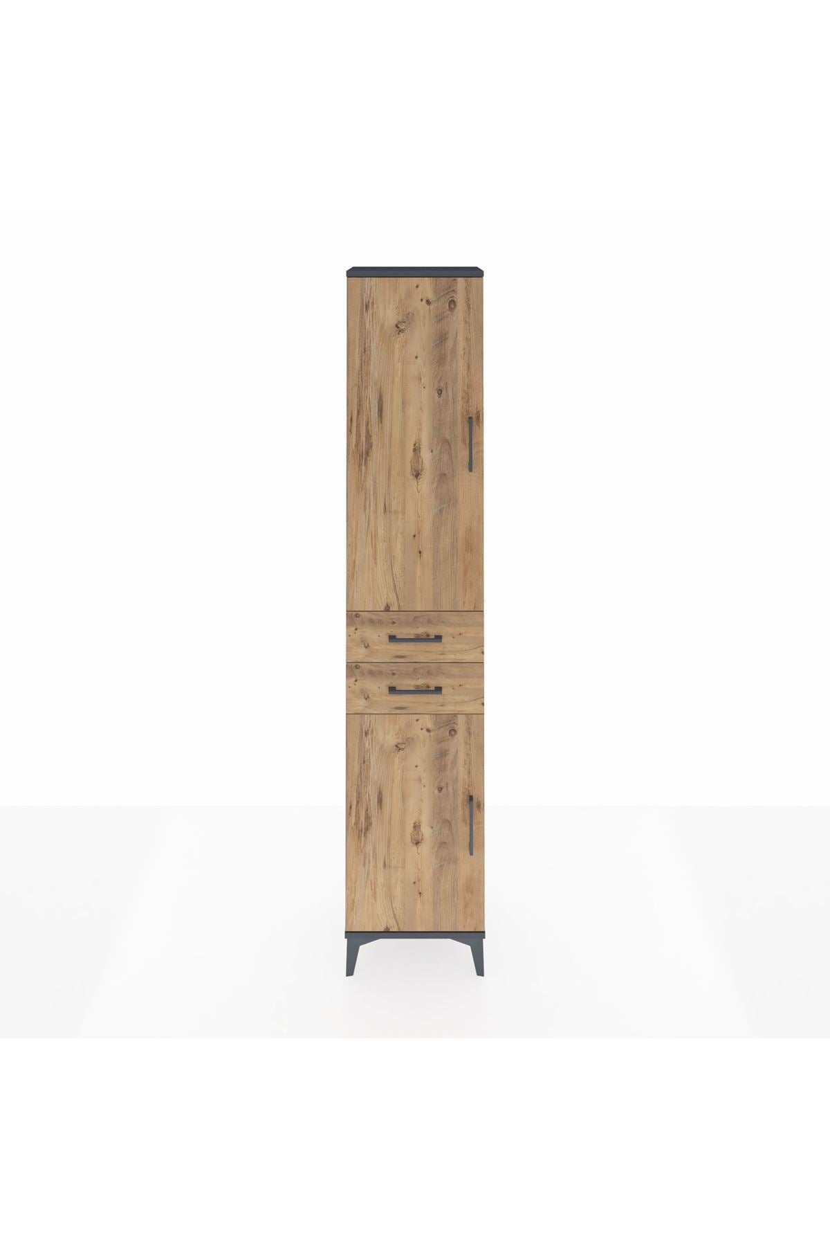 Arges Dolap 4 Raflı 2 Çekmeceli 2 Kapaklı 44x30x221 Antrasit-Çam