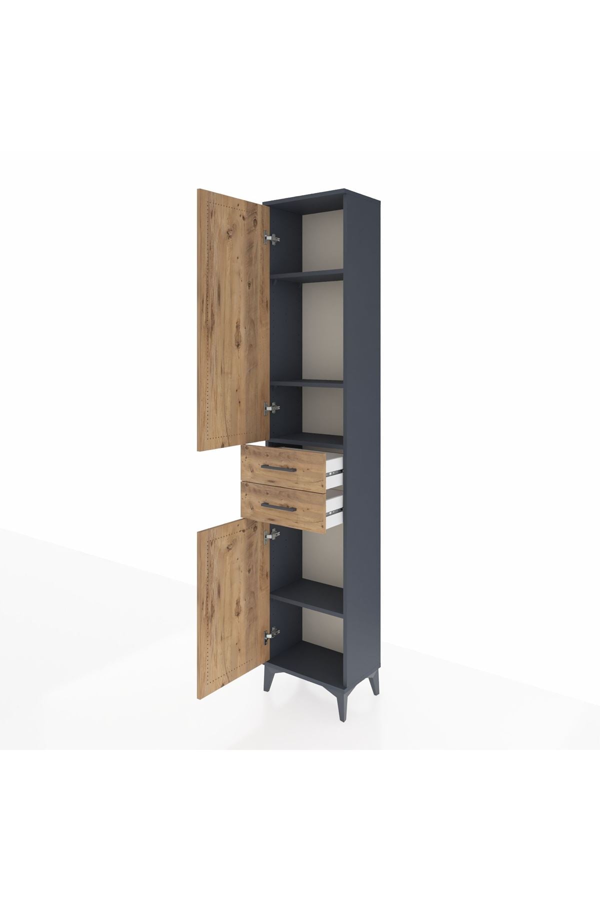 Arges Dolap 4 Raflı 2 Çekmeceli 2 Kapaklı 44x30x221 Antrasit-Çam