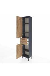 Arges Dolap 4 Raflı 2 Çekmeceli 2 Kapaklı 44x30x221 Antrasit-Çam