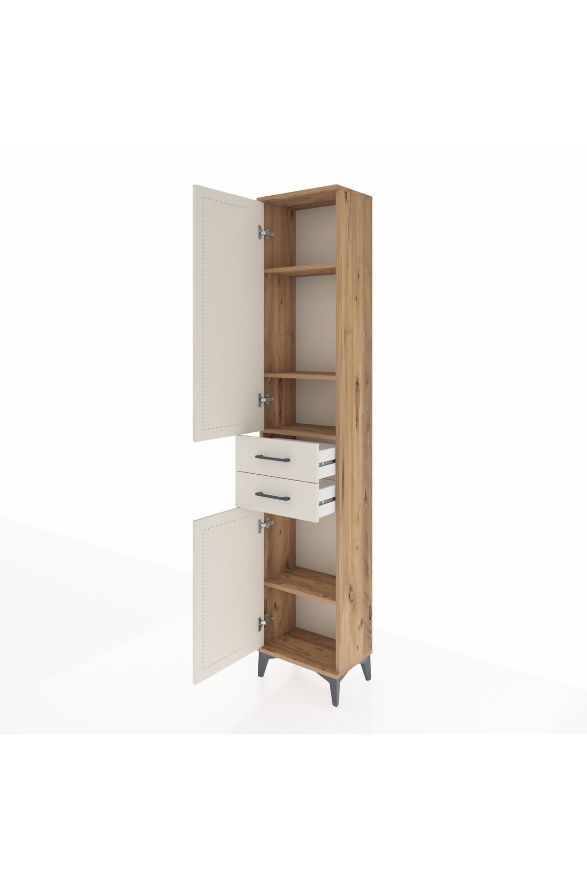 Arges Dolap 4 Raflı 2 Çekmeceli 2 Kapaklı 44x30x221 Çam-Aytaşı