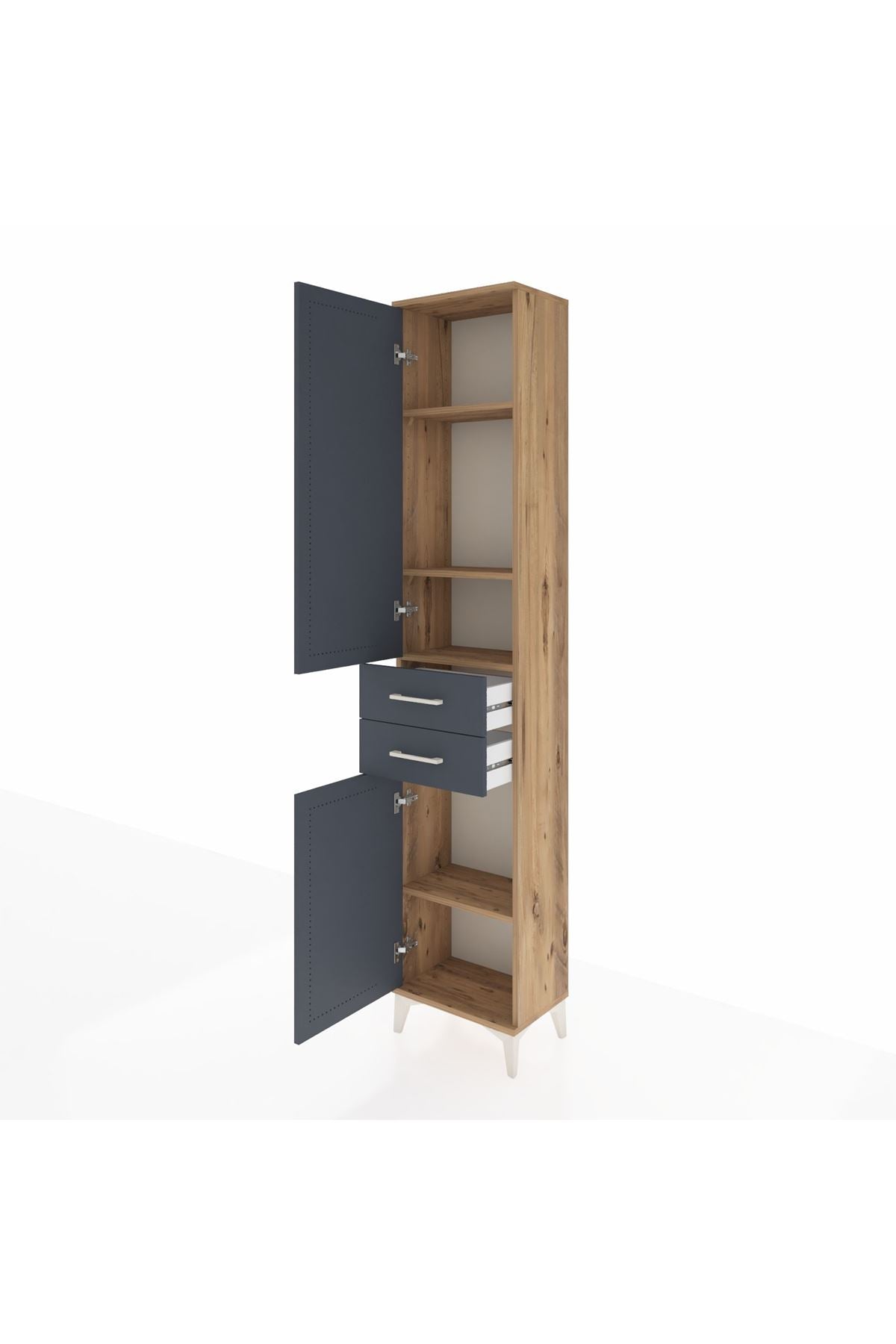 Arges Dolap 4 Raflı 2 Çekmeceli 2 Kapaklı 44x30x221 Çam-Antrasit