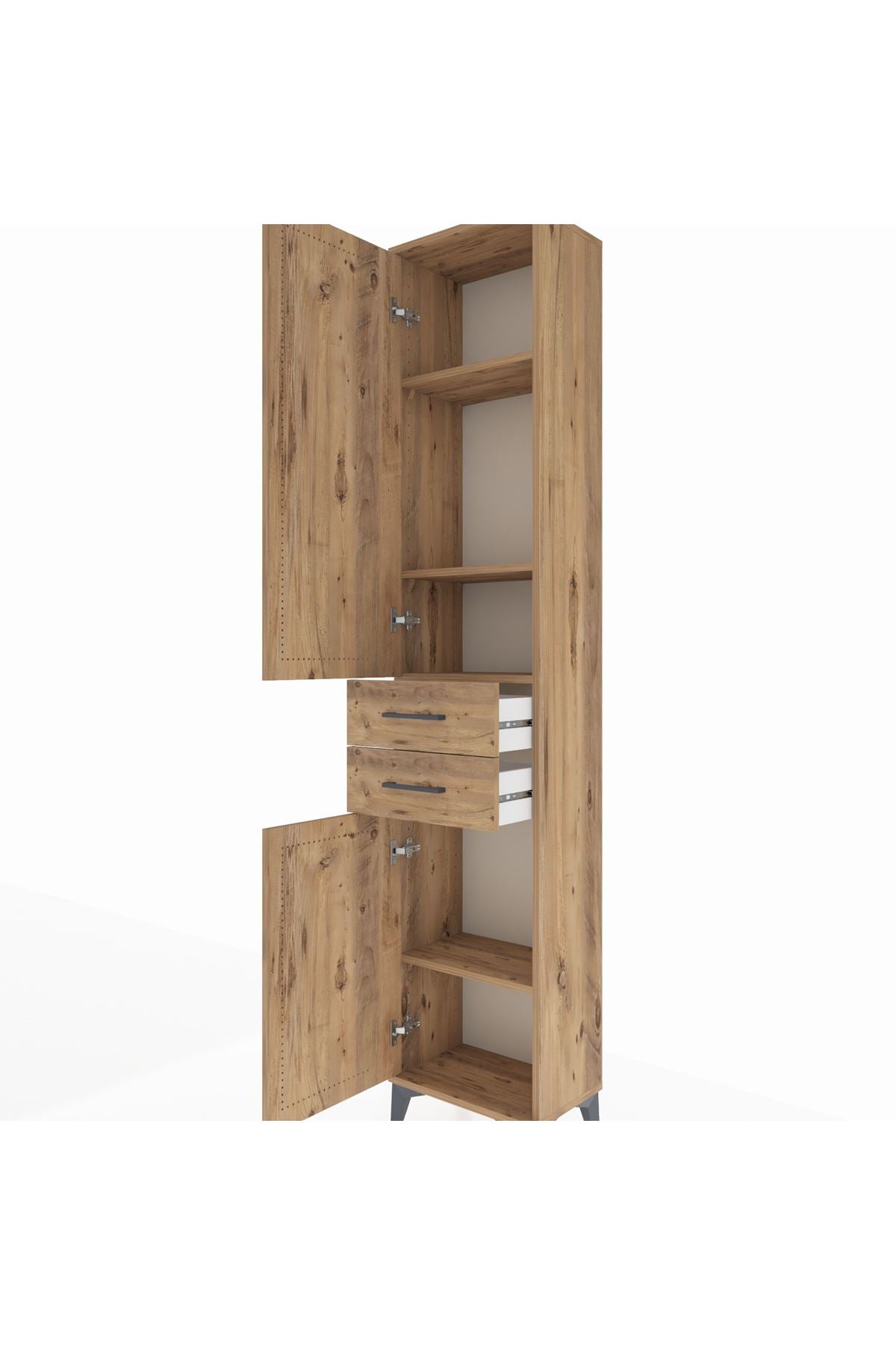 Arges Dolap 4 Raflı 2 Çekmeceli 2 Kapaklı 44x30x221 Çam-Çam