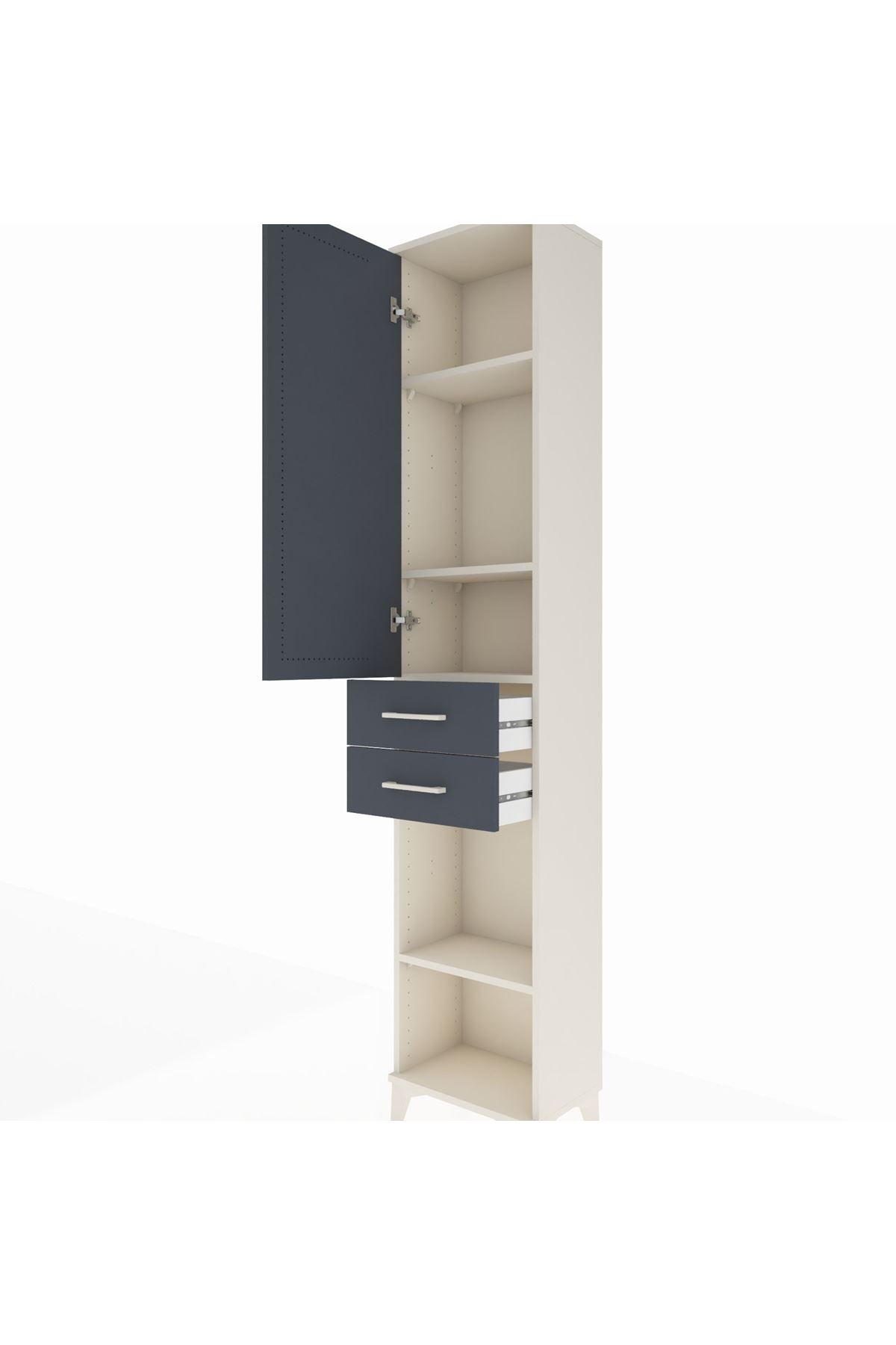 Arges Dolap 4 Raflı 2 Çekmeceli Tek Kapaklı 44x30x221 Aytaşı-Antrasit