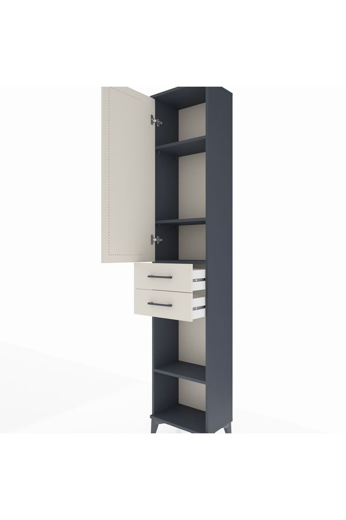 Arges Dolap 4 Raflı 2 Çekmeceli Tek Kapaklı 44x30x221 Antrasit-Aytaşı