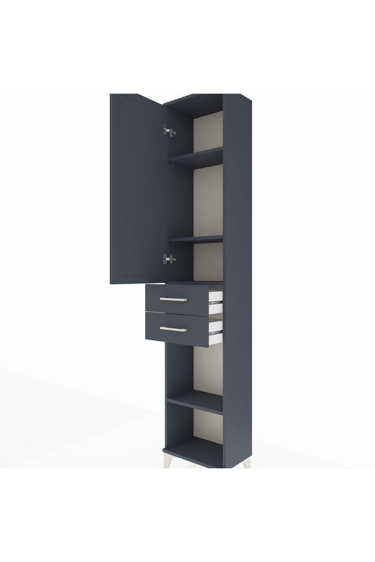 Arges Dolap 4 Raflı 2 Çekmeceli Tek Kapaklı 44x30x221 Antrasit-Antrasit