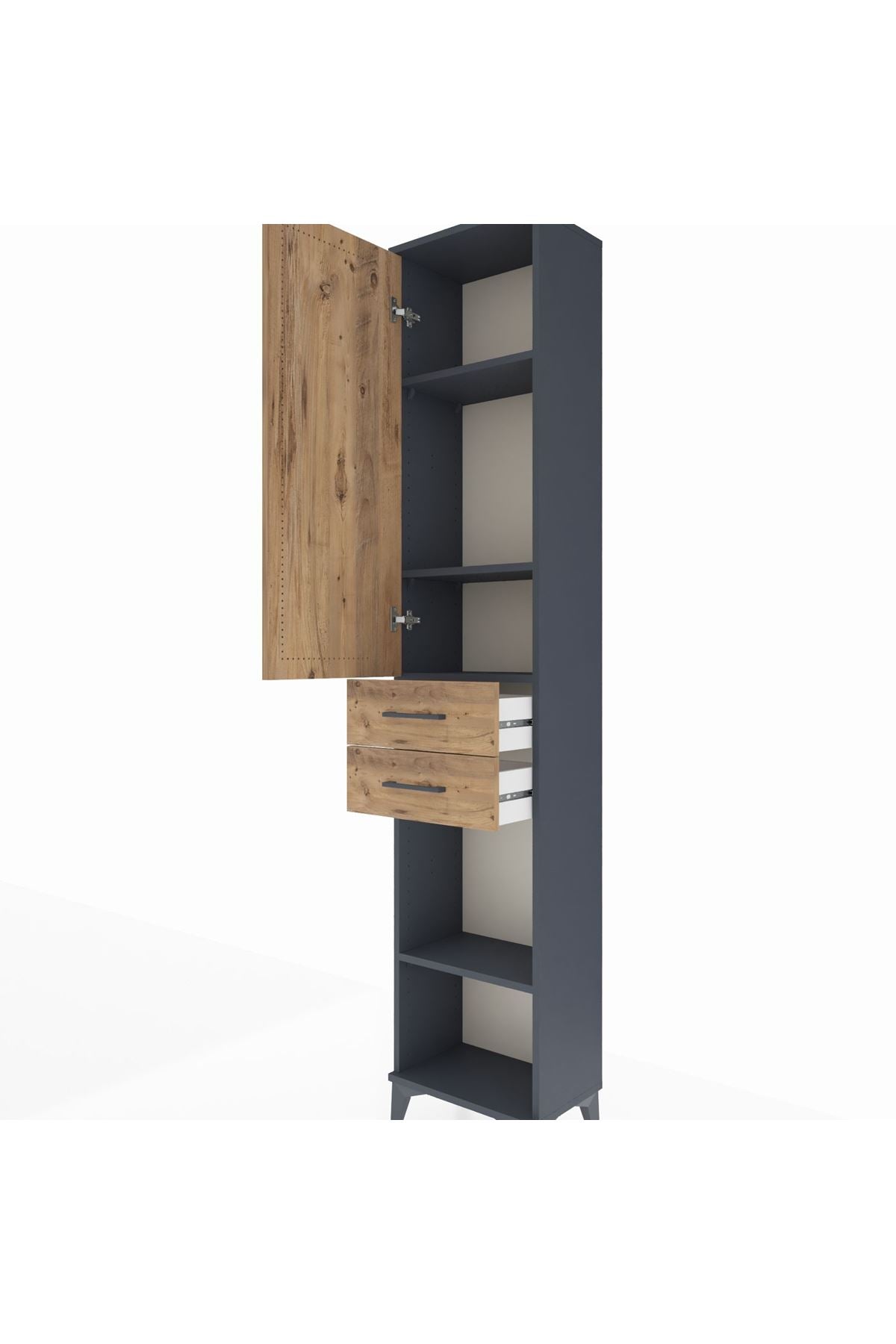 Arges Dolap 4 Raflı 2 Çekmeceli Tek Kapaklı 44x30x221 Antrasit-Çam