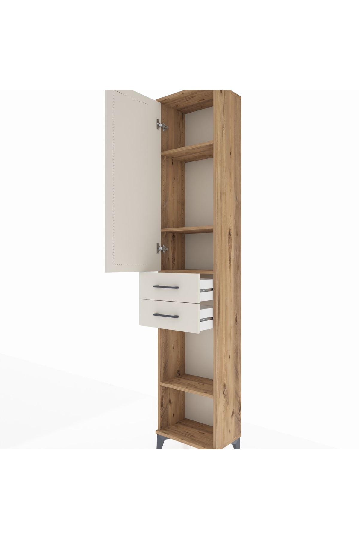 Arges Dolap 4 Raflı 2 Çekmeceli Tek Kapaklı 44x30x221 Çam-Aytaşı