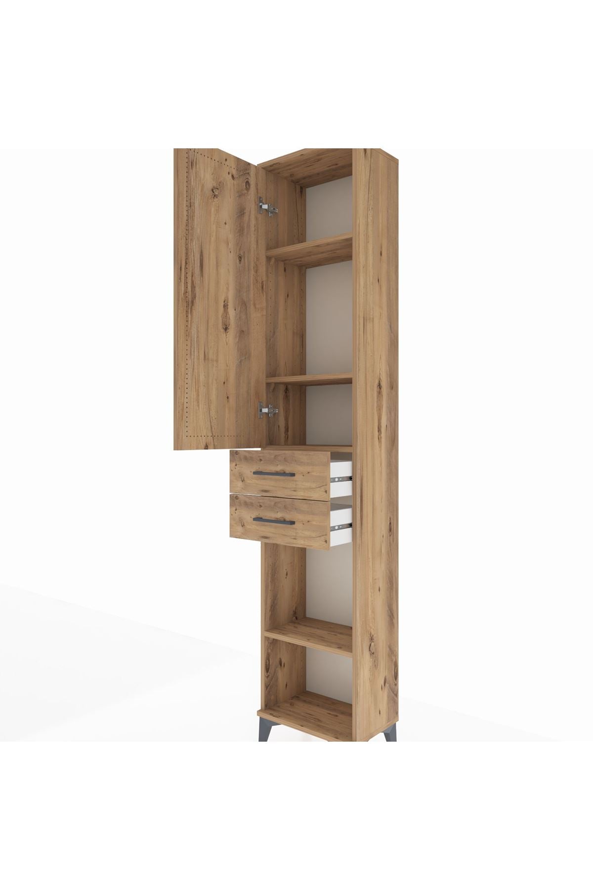 Arges Dolap 4 Raflı 2 Çekmeceli Tek Kapaklı 44x30x221 Çam-Çam