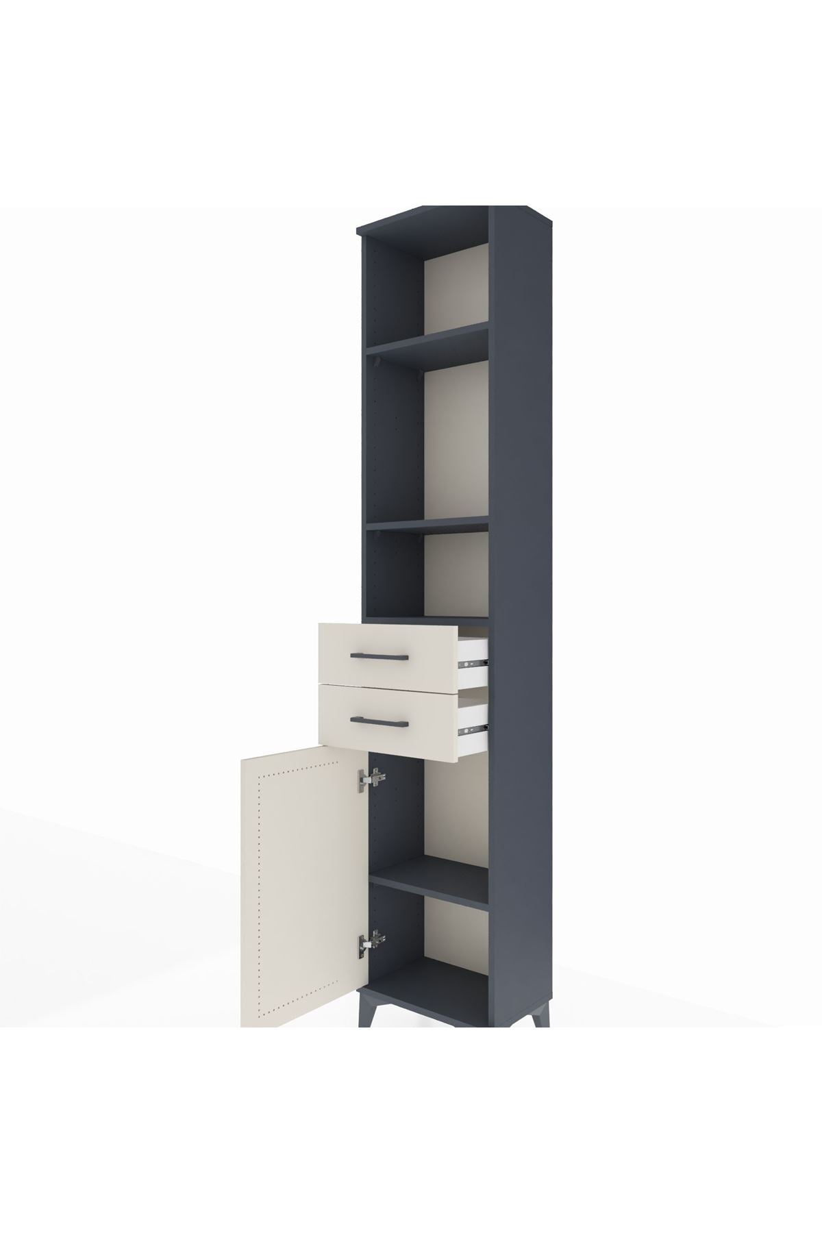 Arges Dolap 4 Raflı 2 Çekmeceli Tek Kapaklı 44x30x221 Antrasit-Aytaşı