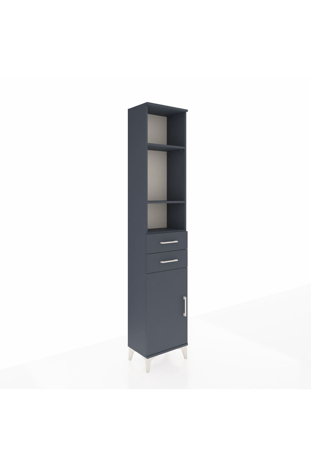 Arges Dolap 4 Raflı 2 Çekmeceli Tek Kapaklı 44x30x221 Antrasit-Antrasit