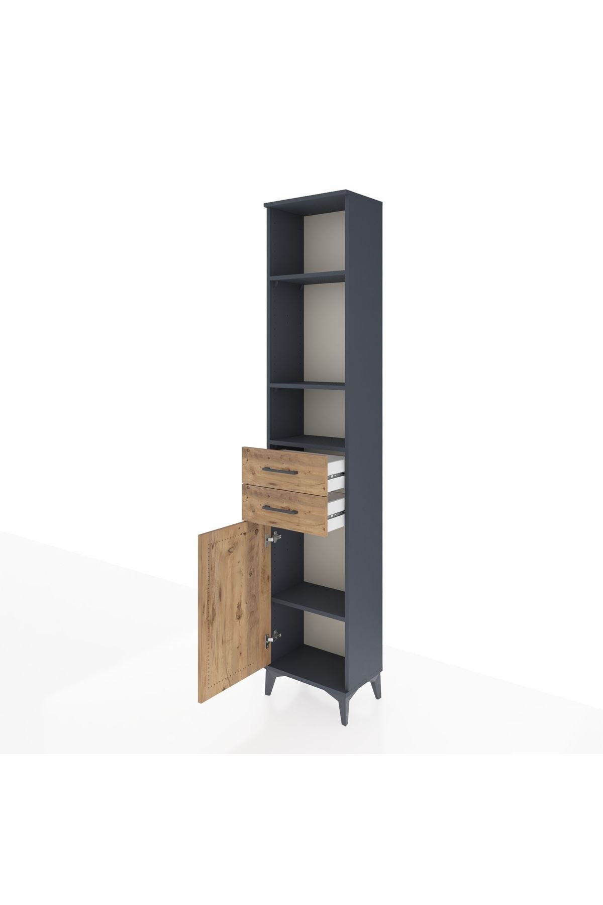 Arges Dolap 4 Raflı 2 Çekmeceli Tek Kapaklı 44x30x221 Antrasit-Çam