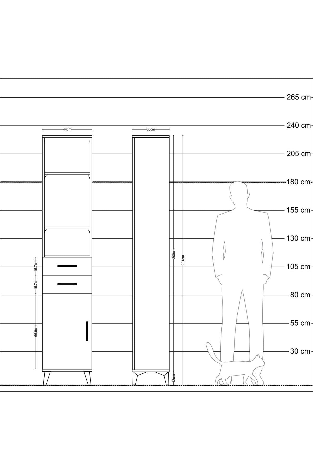 Arges Dolap 4 Raflı 2 Çekmeceli Tek Kapaklı 44x30x221 Antrasit-Çam