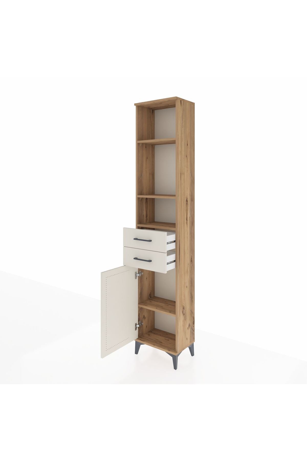 Arges Dolap 4 Raflı 2 Çekmeceli Tek Kapaklı 44x30x221 Çam-Aytaşı