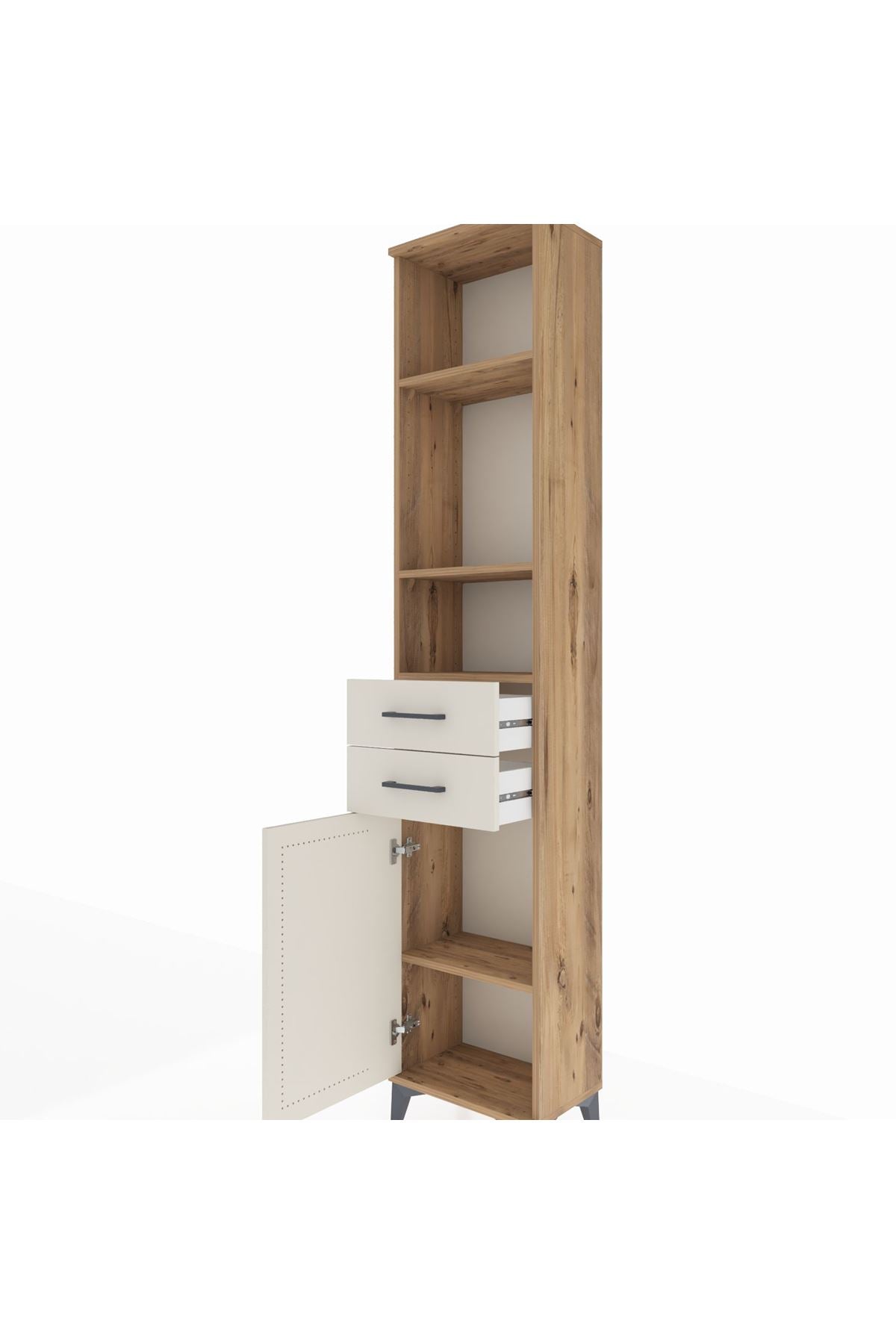 Arges Dolap 4 Raflı 2 Çekmeceli Tek Kapaklı 44x30x221 Çam-Aytaşı