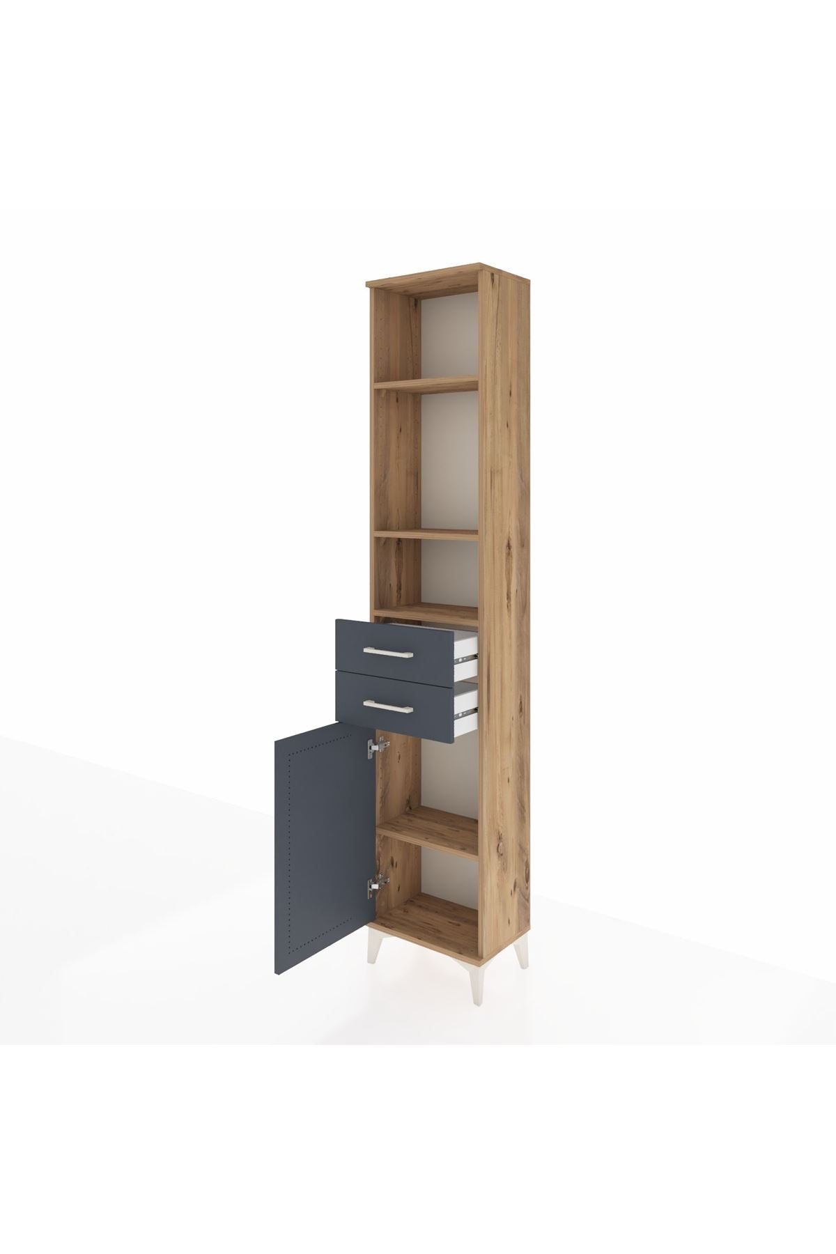 Arges Dolap 4 Raflı 2 Çekmeceli Tek Kapaklı 44x30x221 Çam-Antrasit