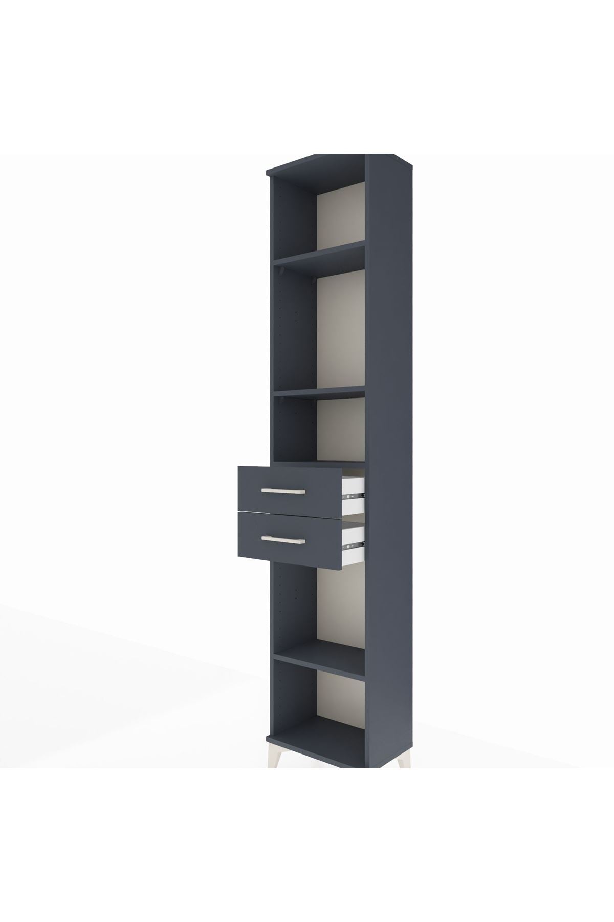 Arges Dolap 4 Raflı 2 Çekmeceli 44x30x221 Antrasit-Antrasit