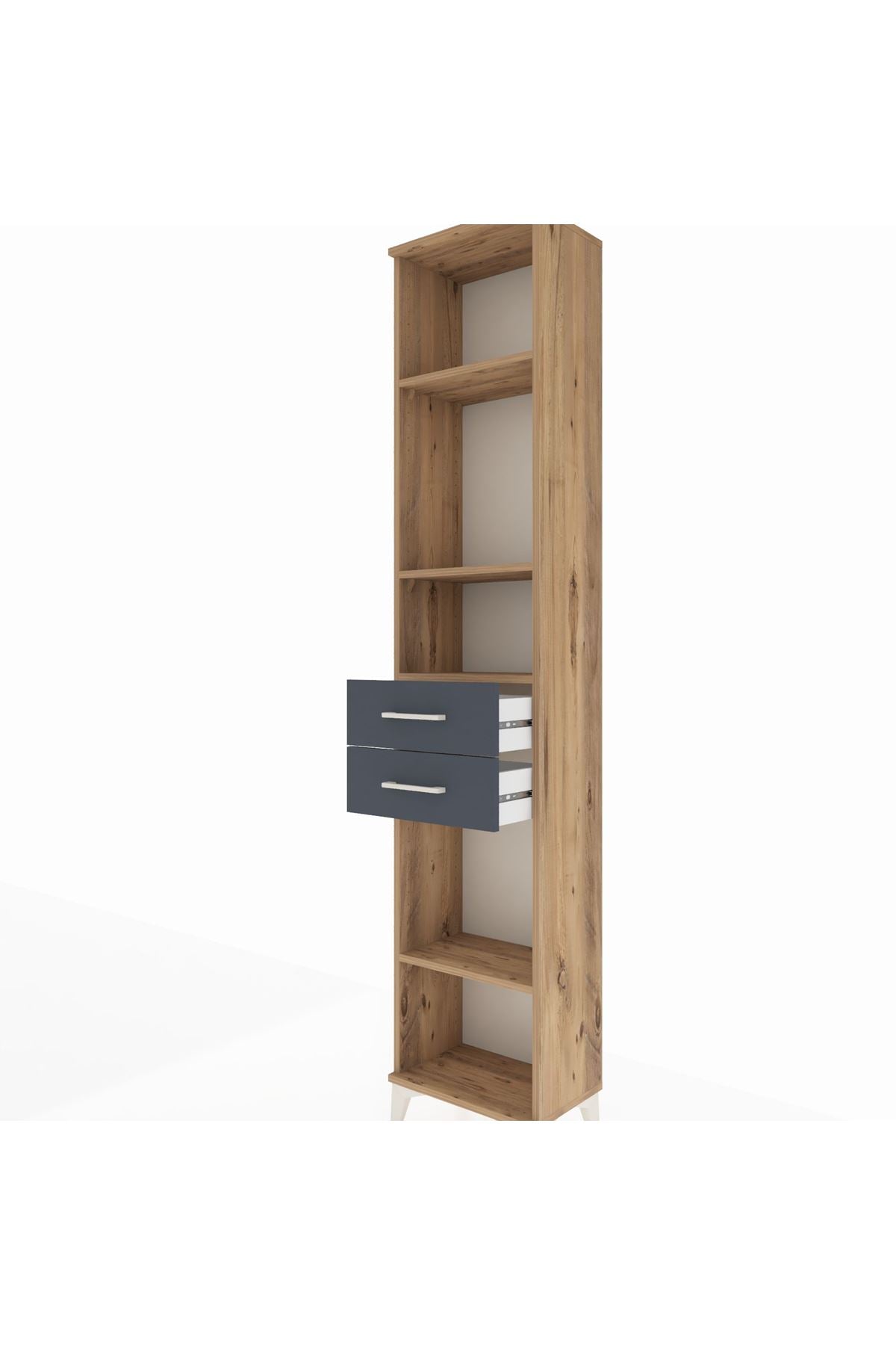 Arges Dolap 4 Raflı 2 Çekmeceli 44x30x221 Çam-Antrasit