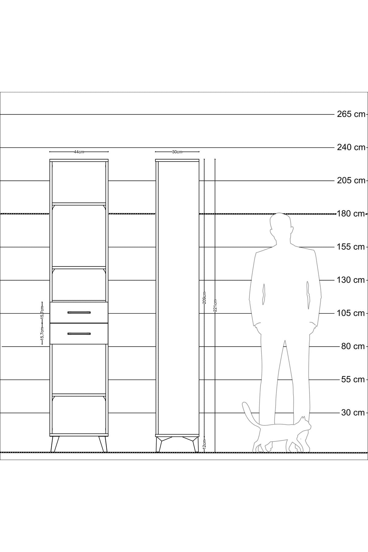 Arges Dolap 4 Raflı 2 Çekmeceli 44x30x221 Çam-Antrasit