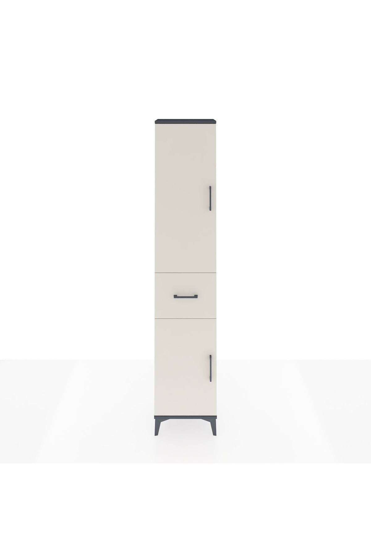 Arges Dolap 3 Raflı Tek Çekmeceli Tek Askılı 44x30x221 Antrasit-Aytaşı