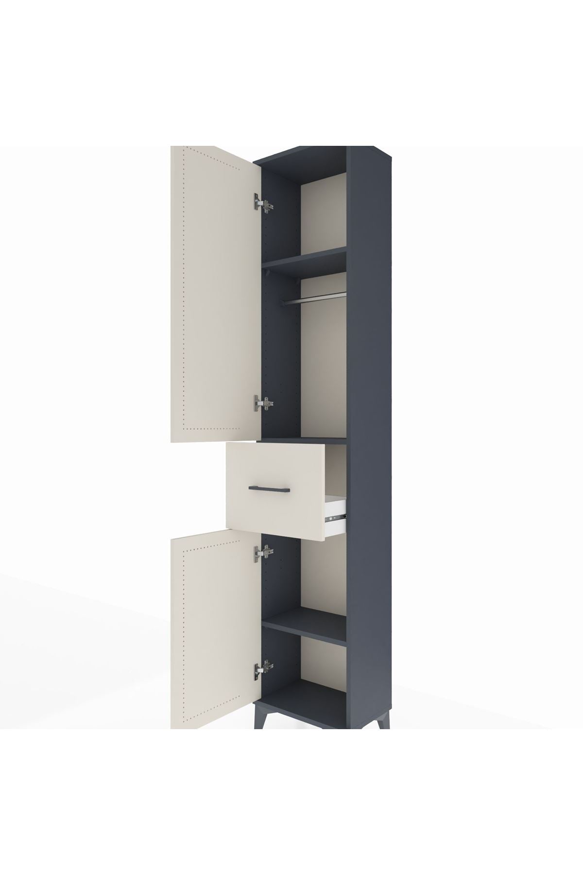 Arges Dolap 3 Raflı Tek Çekmeceli Tek Askılı 44x30x221 Antrasit-Aytaşı