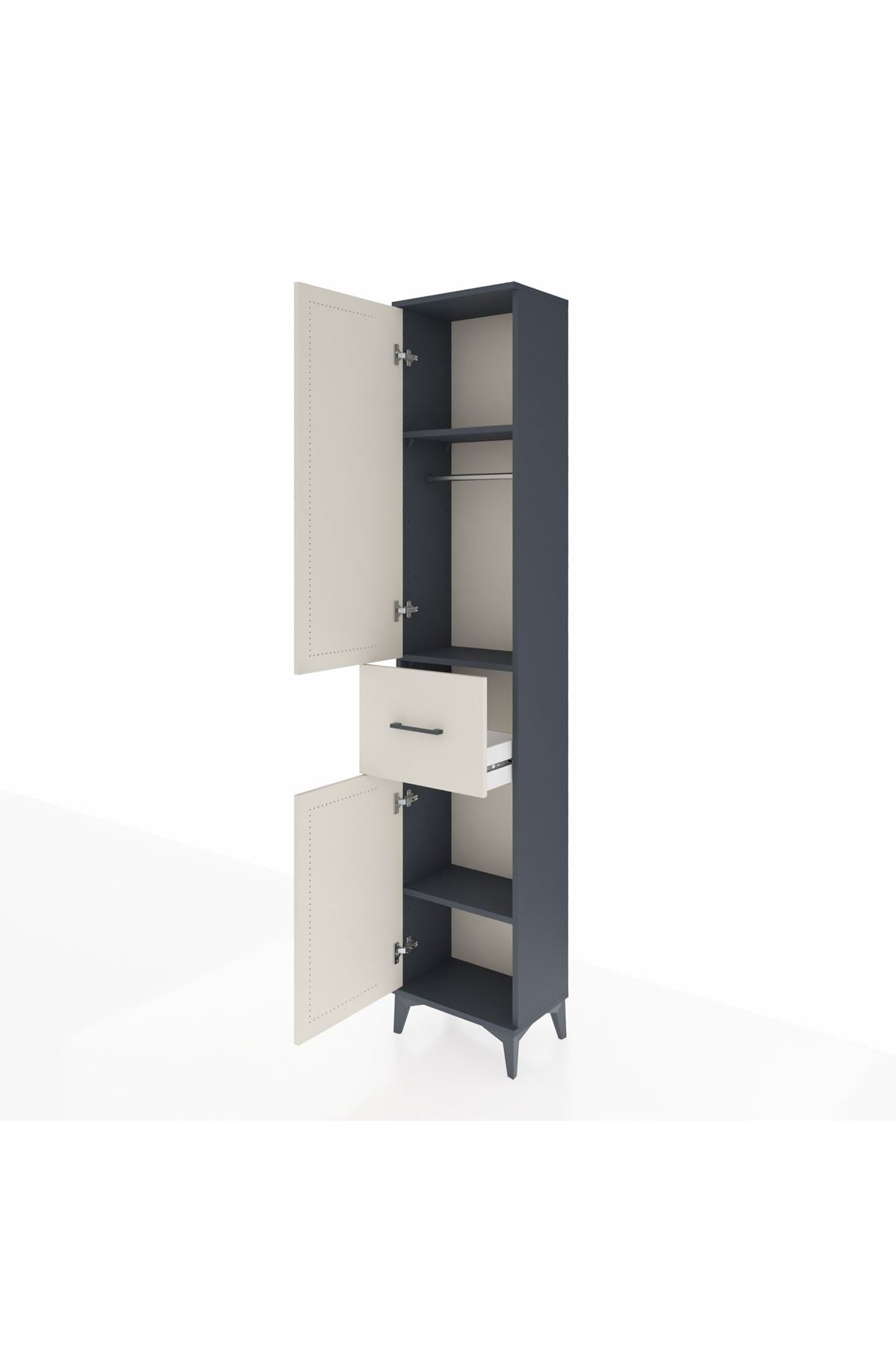 Arges Dolap 3 Raflı Tek Çekmeceli Tek Askılı 44x30x221 Antrasit-Aytaşı