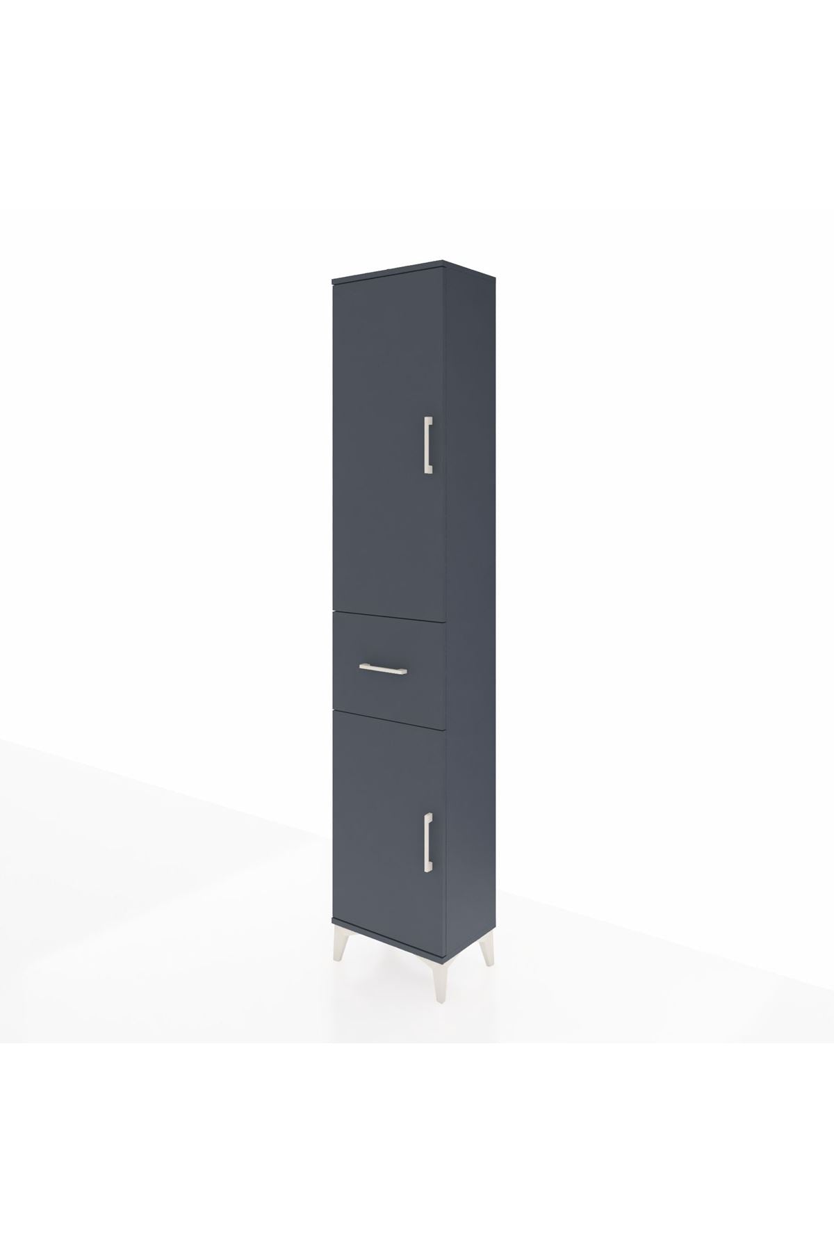 Arges Dolap 3 Raflı Tek Çekmeceli Tek Askılı 44x30x221 Antrasit-Antrasit