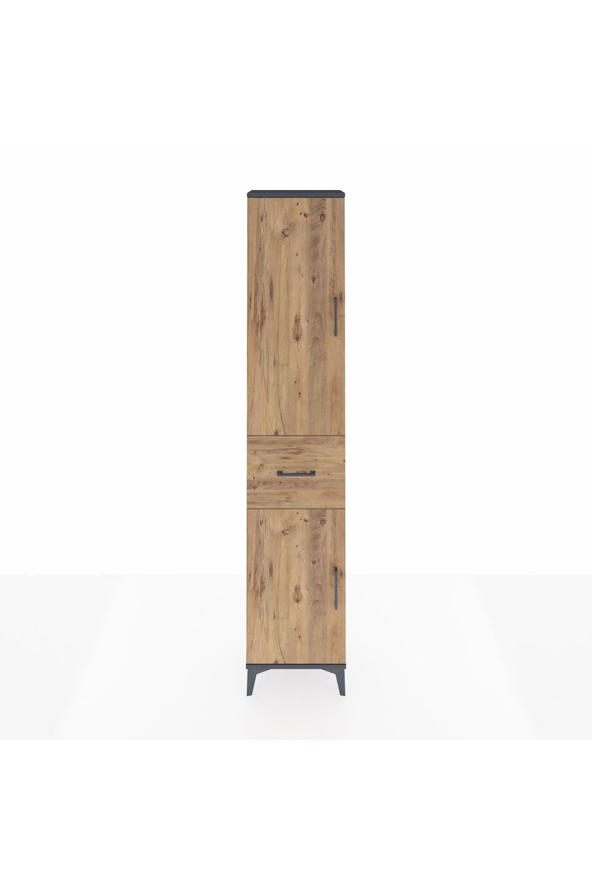 Arges Dolap 3 Raflı Tek Çekmeceli Tek Askılı 44x30x221 Antrasit-Çam