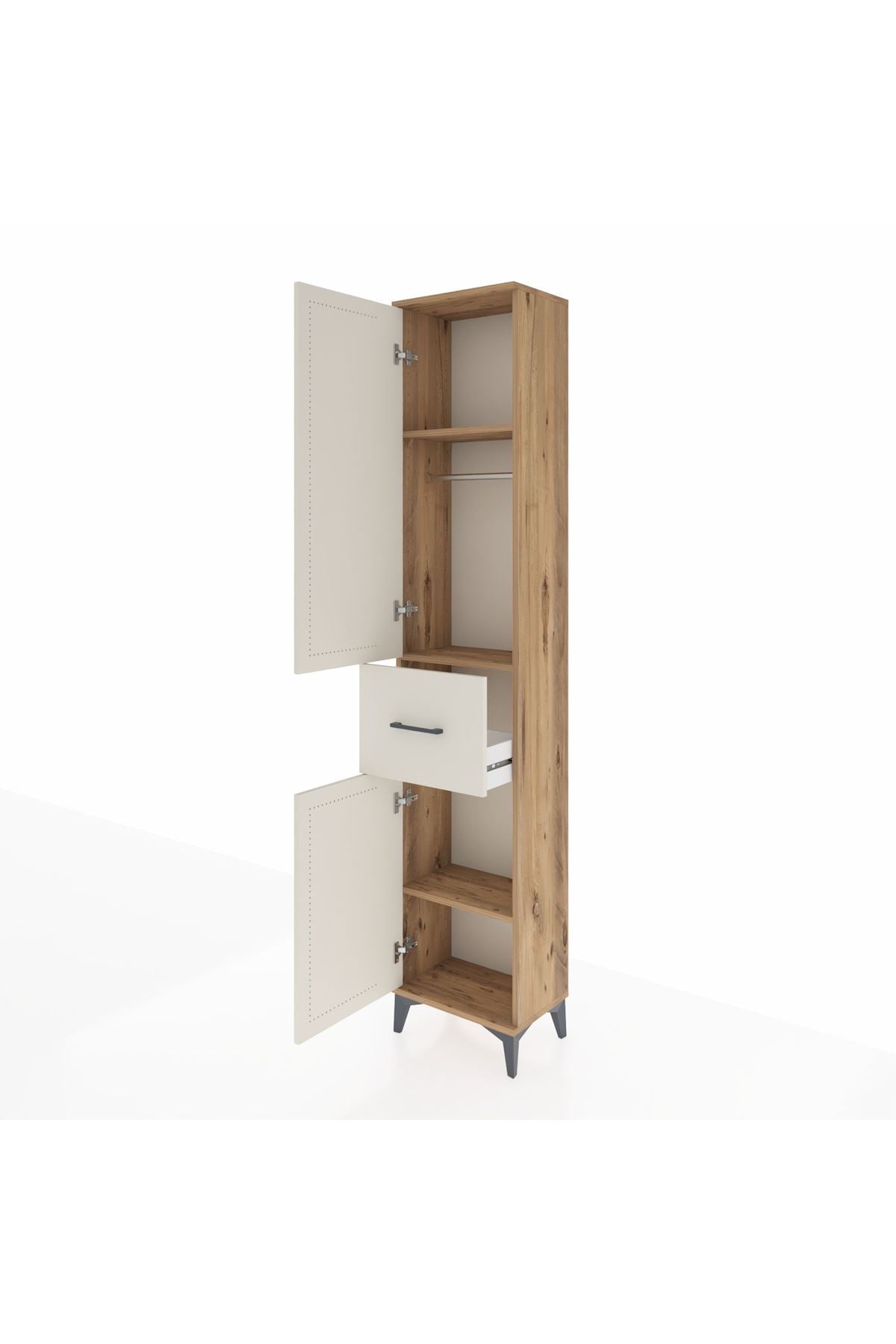 Arges Dolap 3 Raflı Tek Çekmeceli Tek Askılı 44x30x221 Çam-Aytaşı