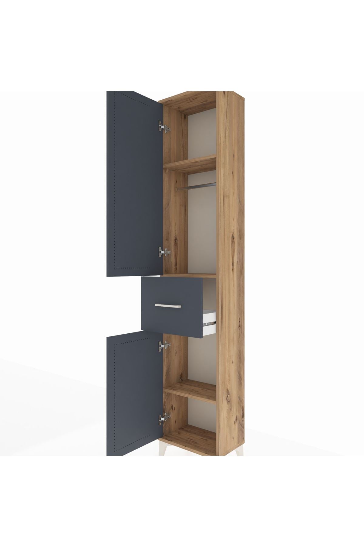 Arges Dolap 3 Raflı Tek Çekmeceli Tek Askılı 44x30x221 Çam-Antrasit